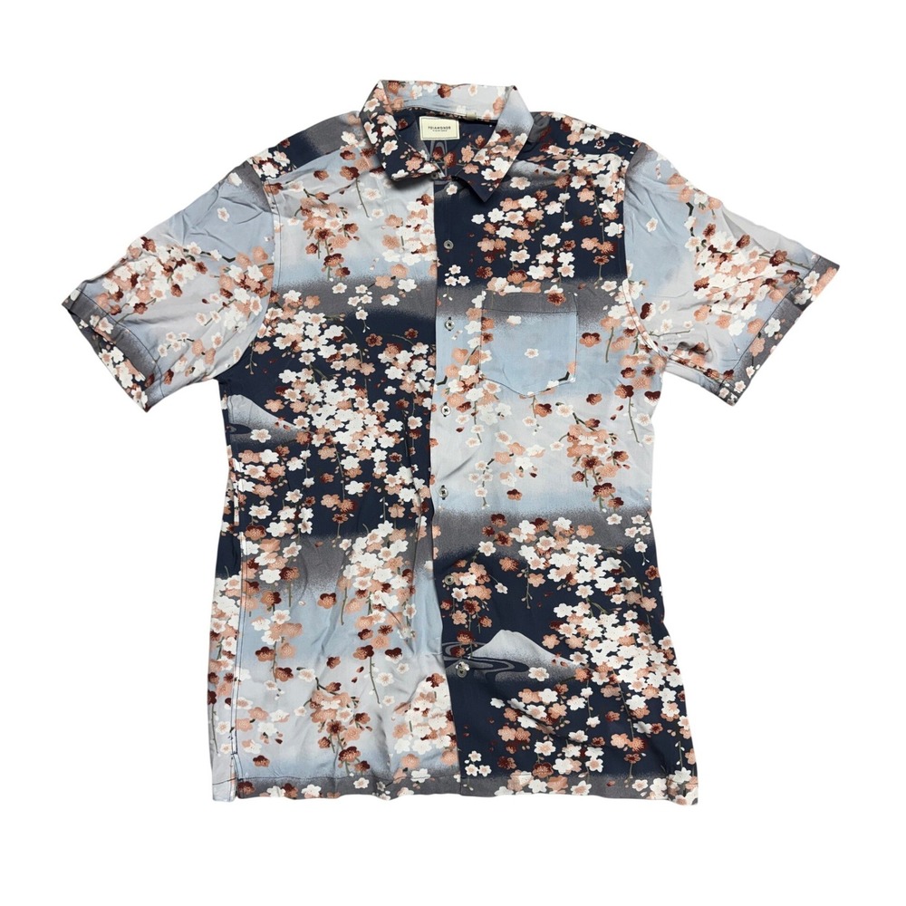 7Diamonds Mens Lifting Shadows Cherry Blossom Rayon Shirt Blue SMK-6478 Large
